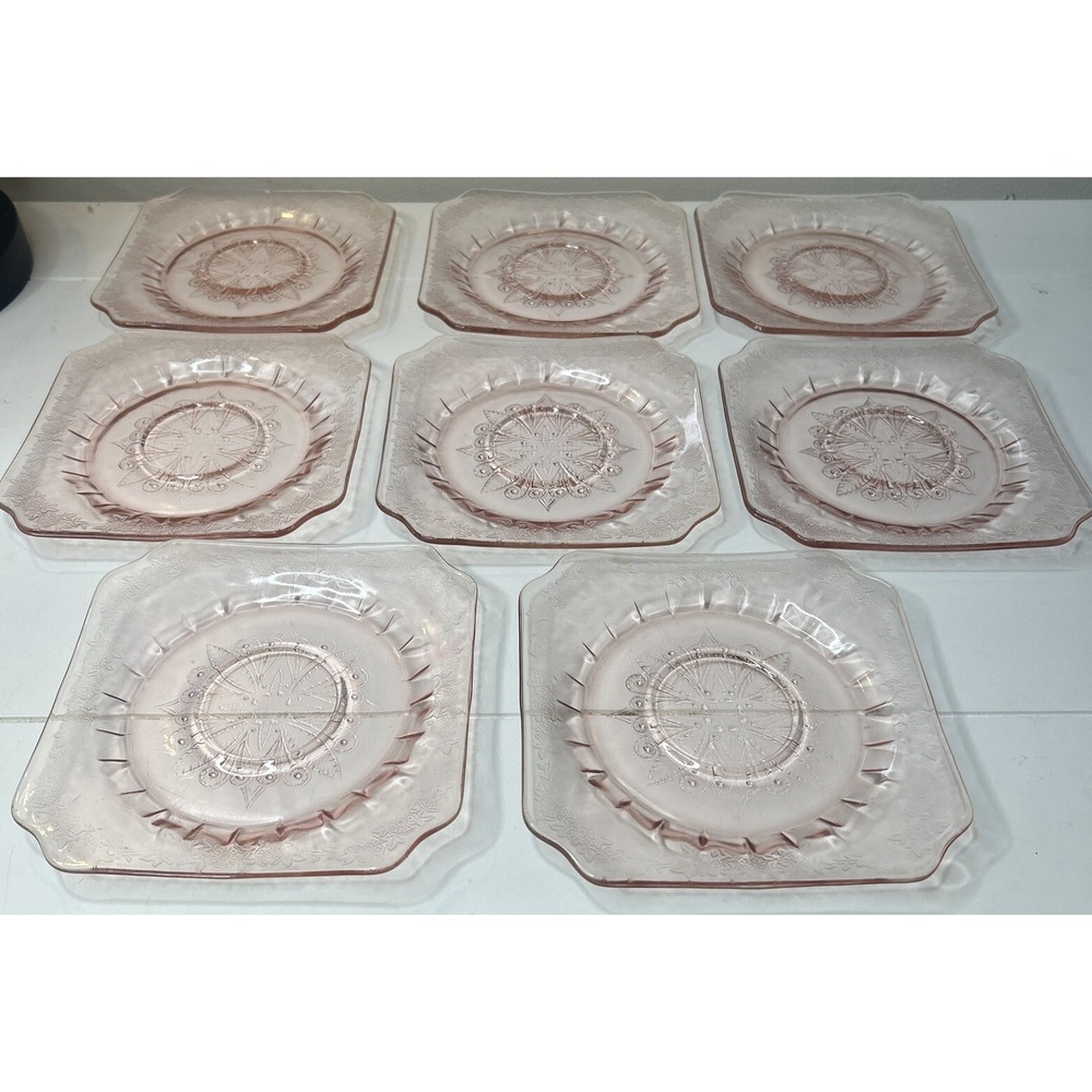 Jeanette Glass Adam Pattern Pink Depression Glass Saucers set of 8